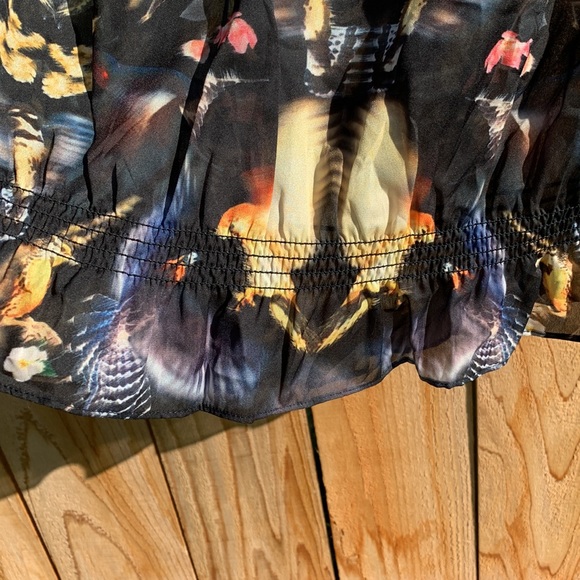 Ted baker blouse top draped neck mirrored canaries sz 3 - Picture 4 of 11